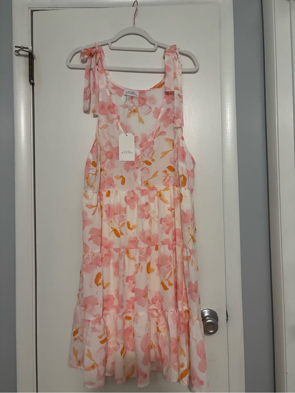 Emily Wonder Floral Tie-Shoulder Sundress in Pink & Mustard